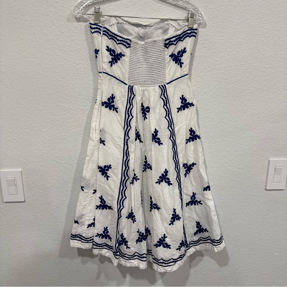 Anthropologie Moulinette Soeurs Embroidered Strapless Lidia linen dress size 2 - Picture 4 of 11